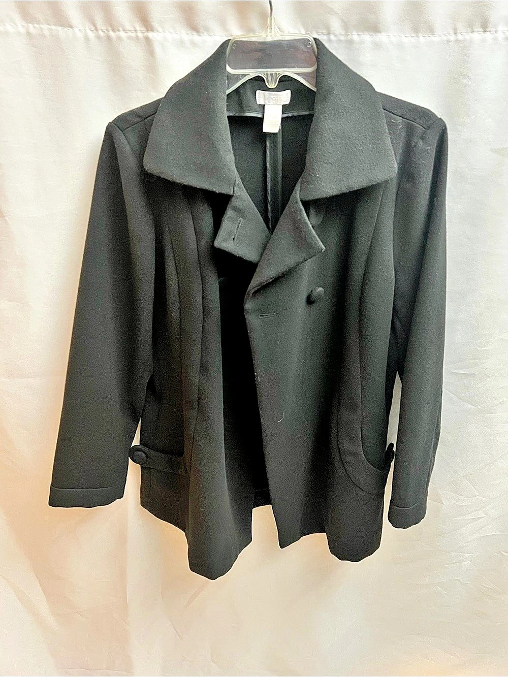 Chico’s Black Peacoat Jacket Size 1 US 8-10 Medium Button Front